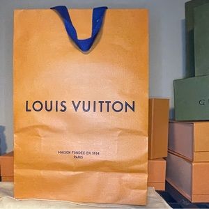 Louis Vuitton, paper gift bag, orange with blue handles